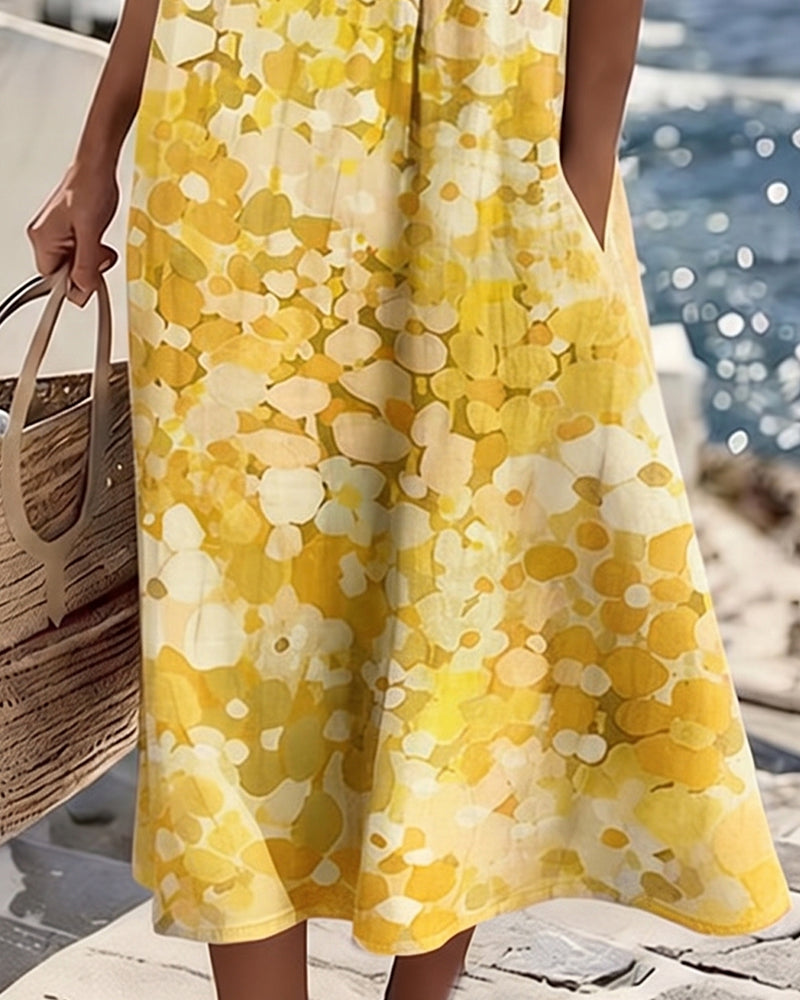 Cecilia | Abito Midi Fluido a Fiori con Tasche