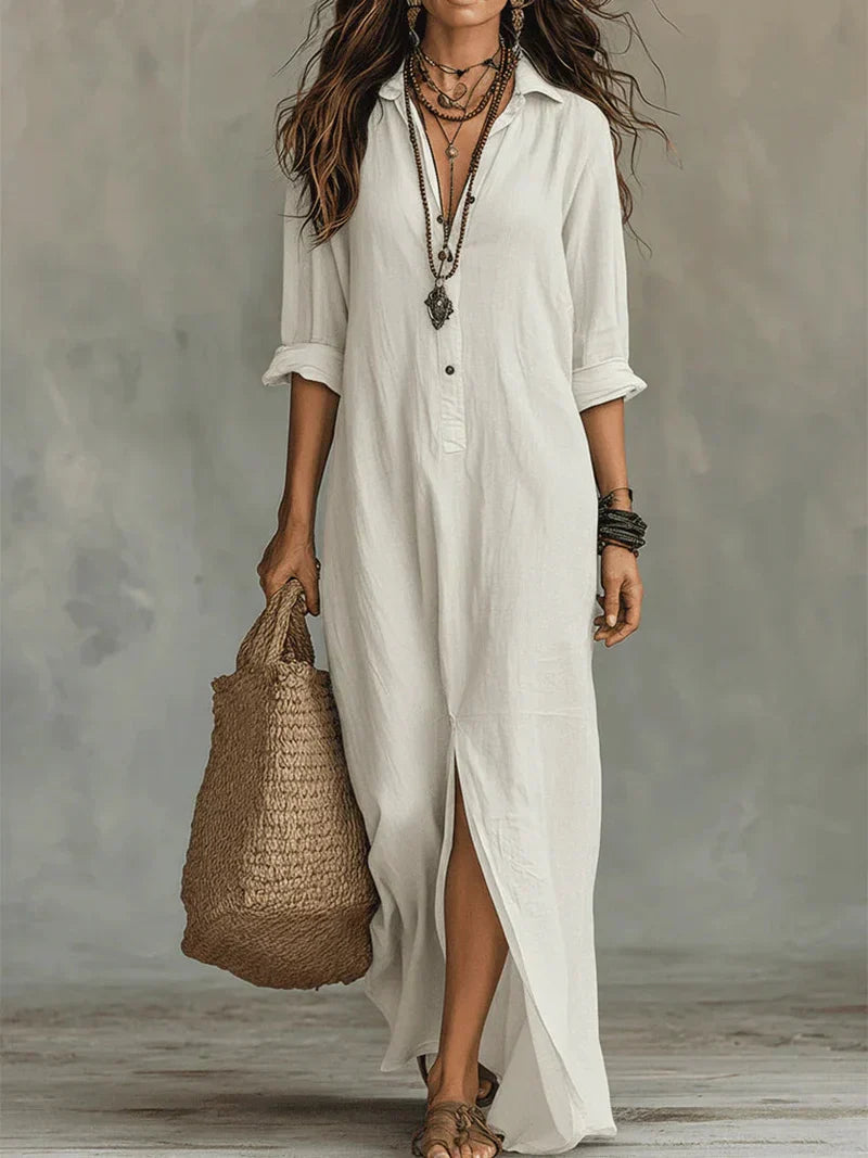 Sofia | Abito Camicia Lungo con Spacco