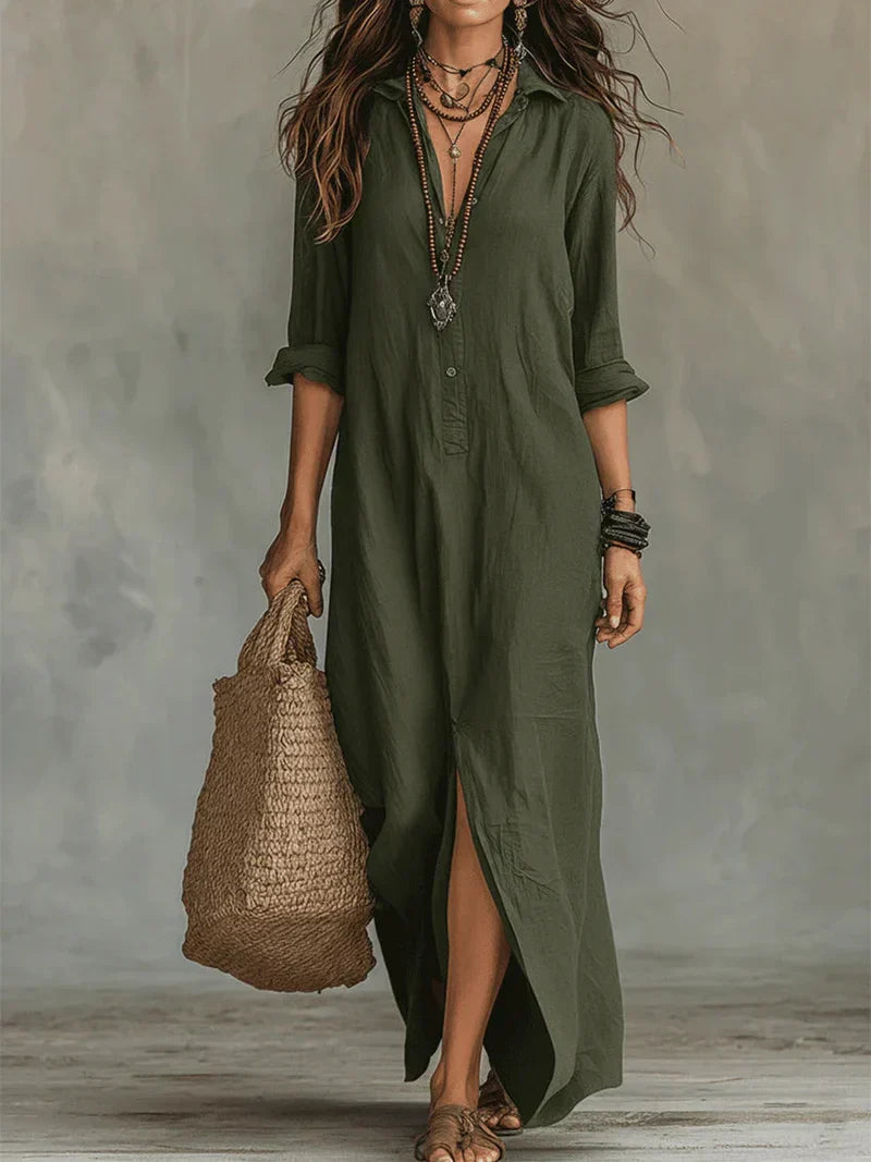 Sofia | Abito Camicia Lungo con Spacco
