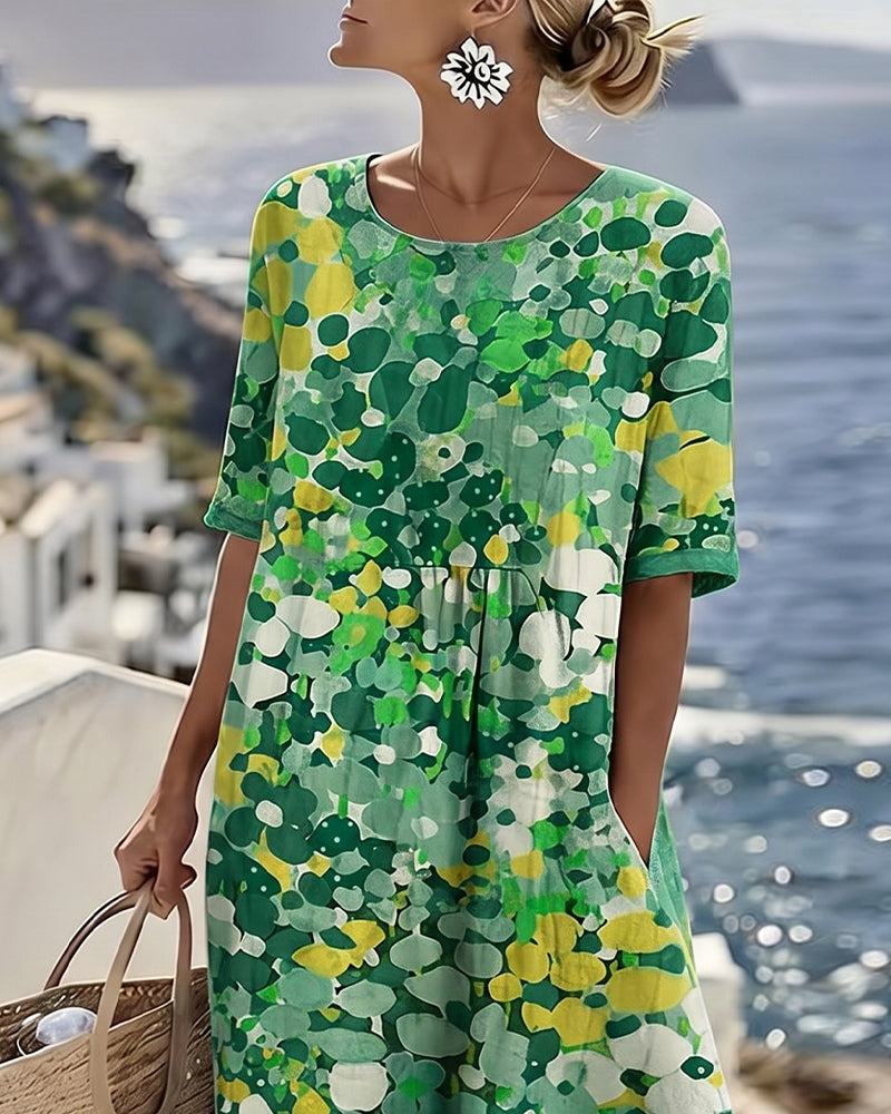 Cecilia | Abito Midi Fluido a Fiori con Tasche