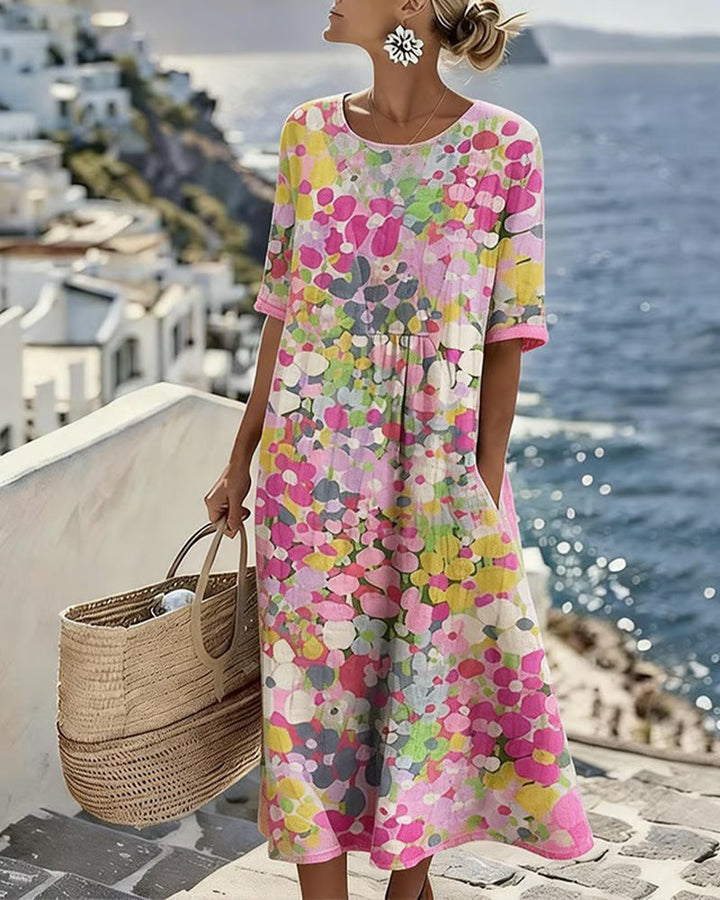 Cecilia | Abito Midi Fluido a Fiori con Tasche