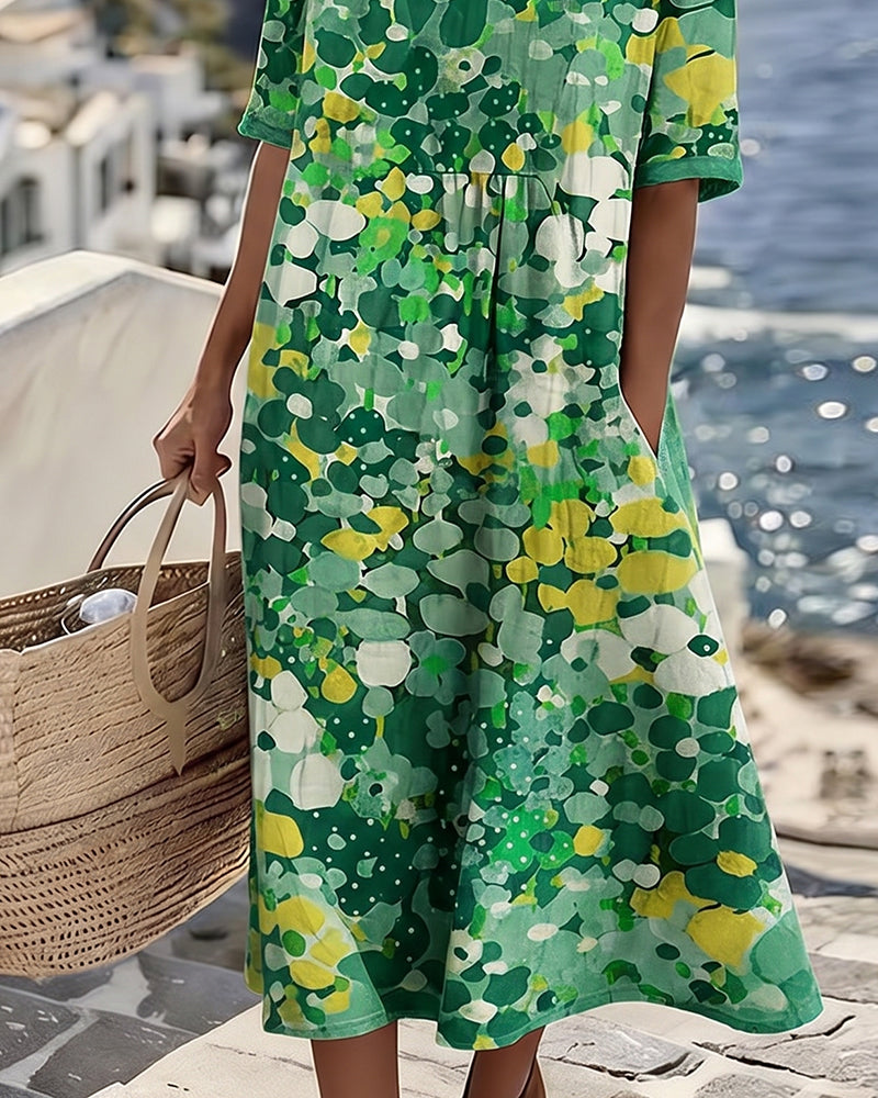 Cecilia | Abito Midi Fluido a Fiori con Tasche