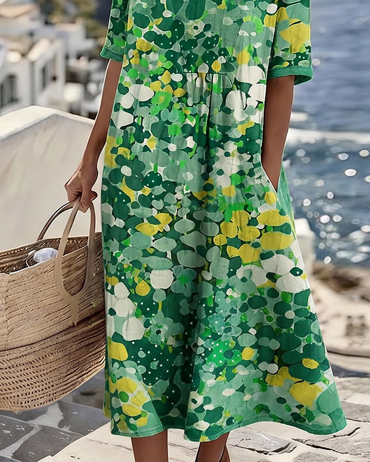 Cecilia | Abito Midi Fluido a Fiori con Tasche