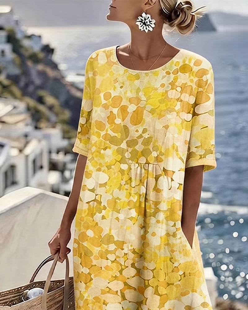 Cecilia | Abito Midi Fluido a Fiori con Tasche