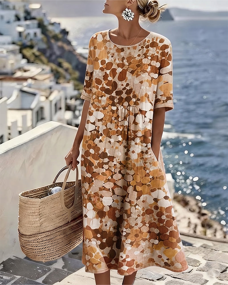 Cecilia | Abito Midi Fluido a Fiori con Tasche
