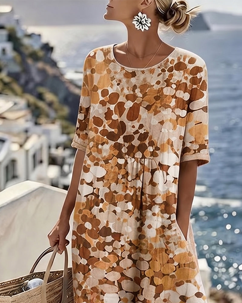 Cecilia | Abito Midi Fluido a Fiori con Tasche