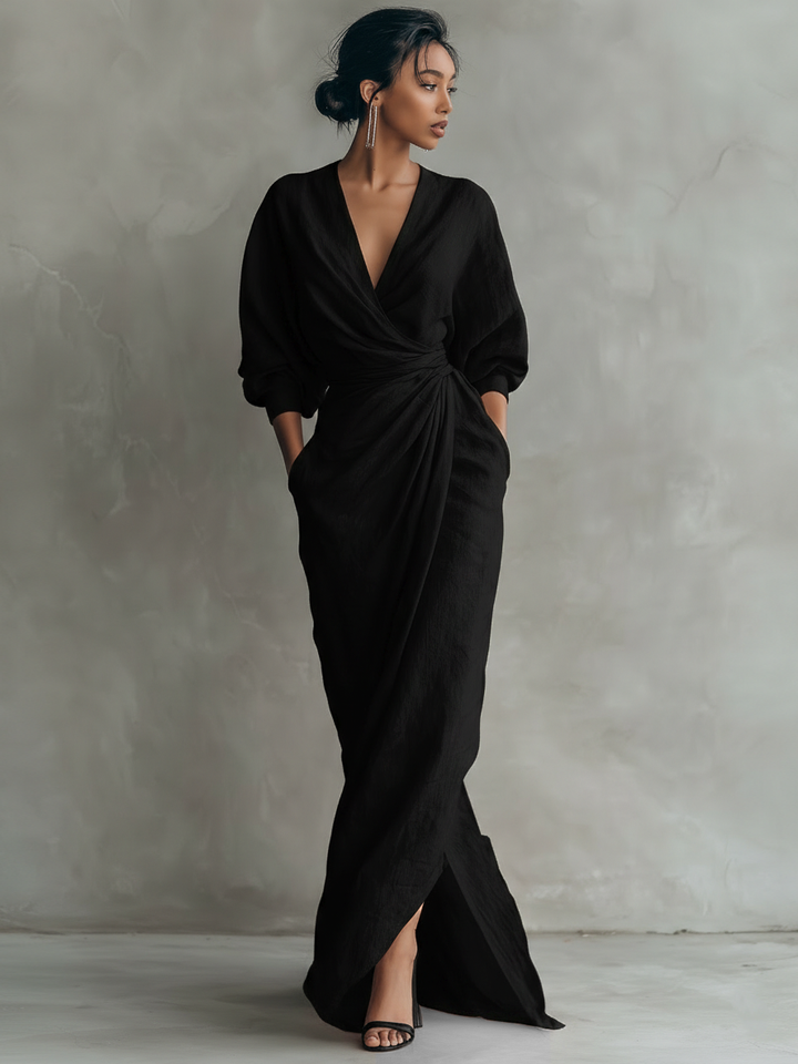 Isabella | Abito Maxi Portafoglio Drappeggiato