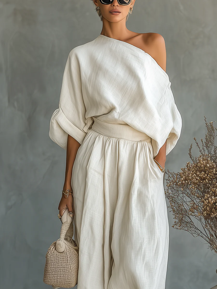 Ginevra | Completo Monospalla Fluido Drappeggiato