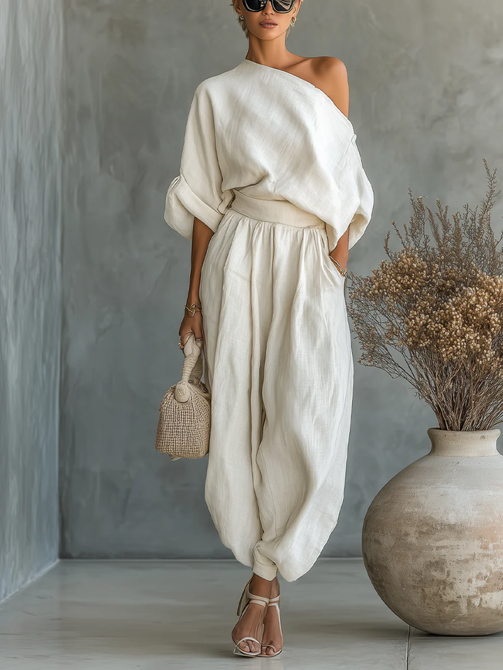 Ginevra | Completo Monospalla Fluido Drappeggiato