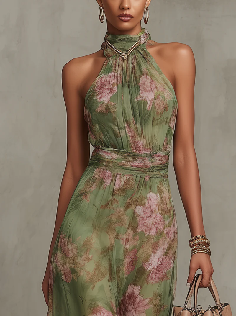 Camilla | Abito Maxi Floreale con Scollo Halter