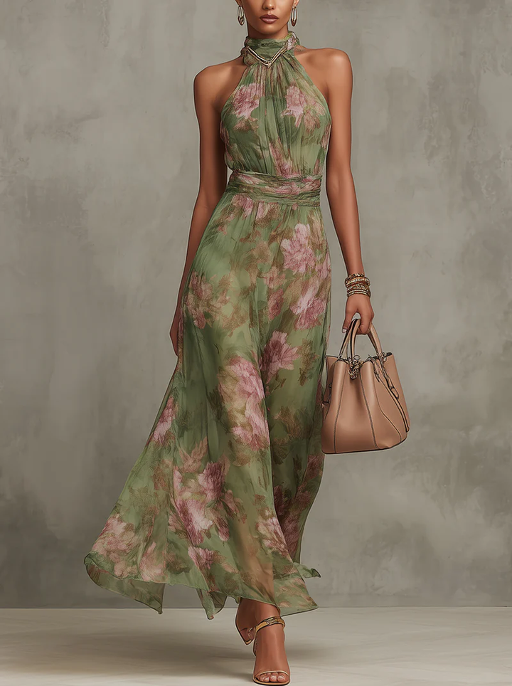 Camilla | Abito Maxi Floreale con Scollo Halter