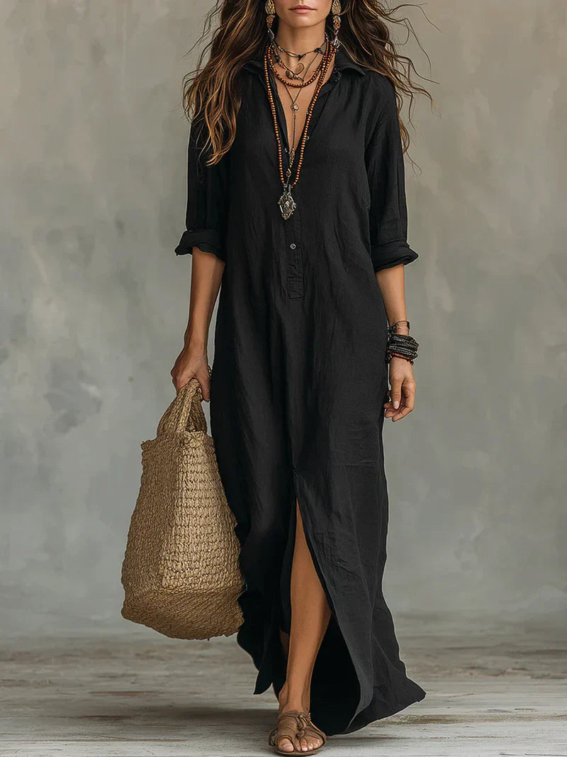 Sofia | Abito Camicia Lungo con Spacco