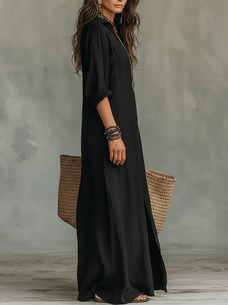 Sofia | Abito Camicia Lungo con Spacco