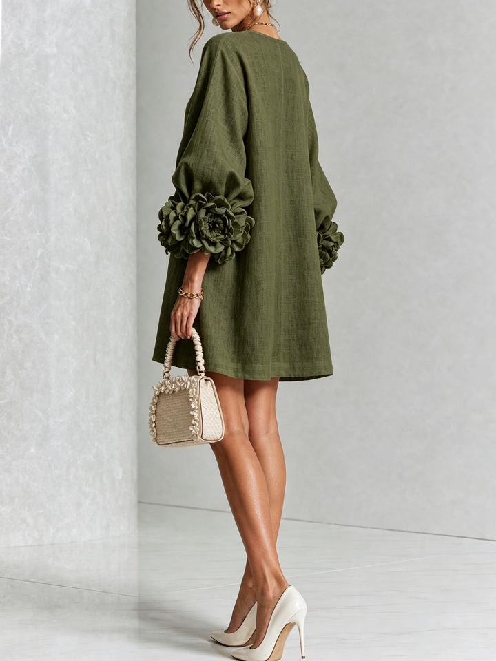 Silvia | Abito Mini a Bottoni con Polsini Floreali