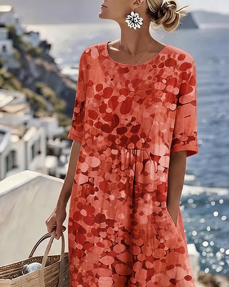Cecilia | Abito Midi Fluido a Fiori con Tasche