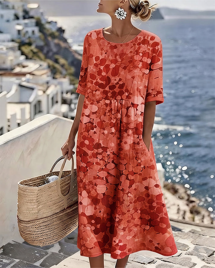 Cecilia | Abito Midi Fluido a Fiori con Tasche