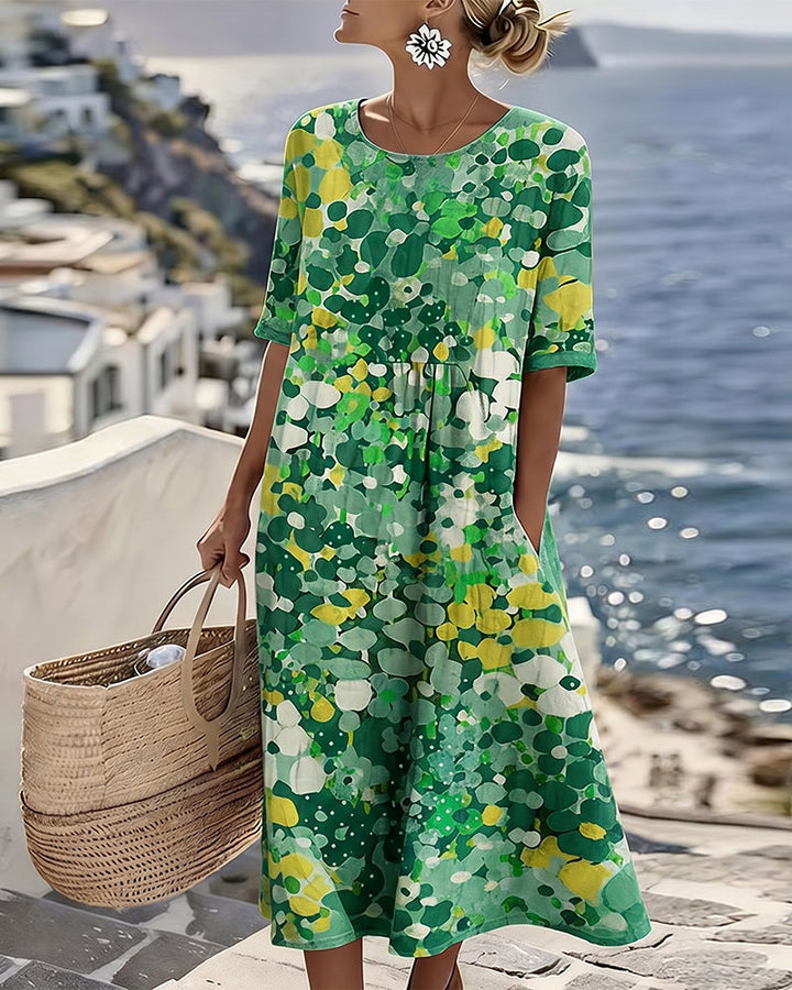 Cecilia | Abito Midi Fluido a Fiori con Tasche