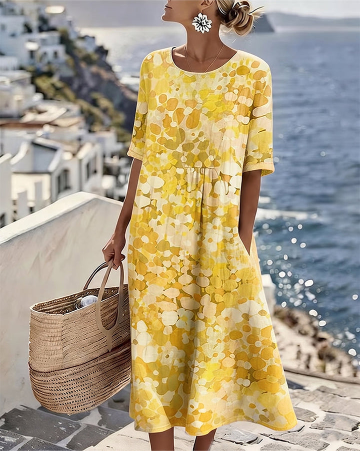 Cecilia | Abito Midi Fluido a Fiori con Tasche