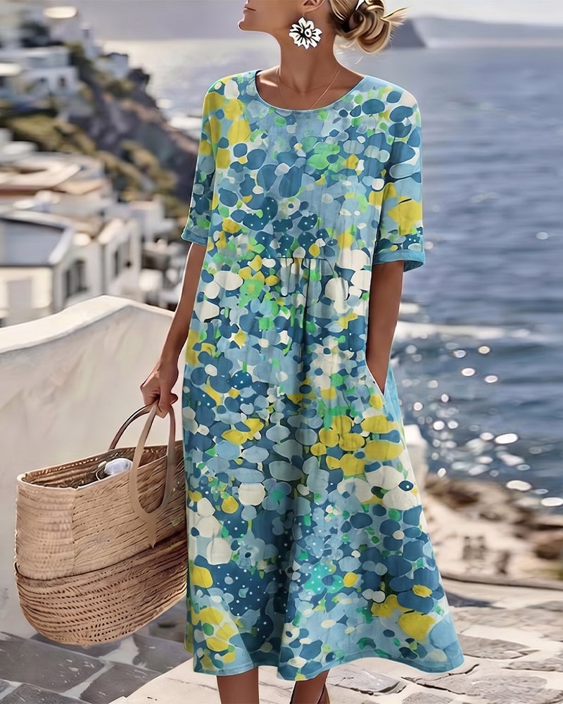 Cecilia | Abito Midi Fluido a Fiori con Tasche
