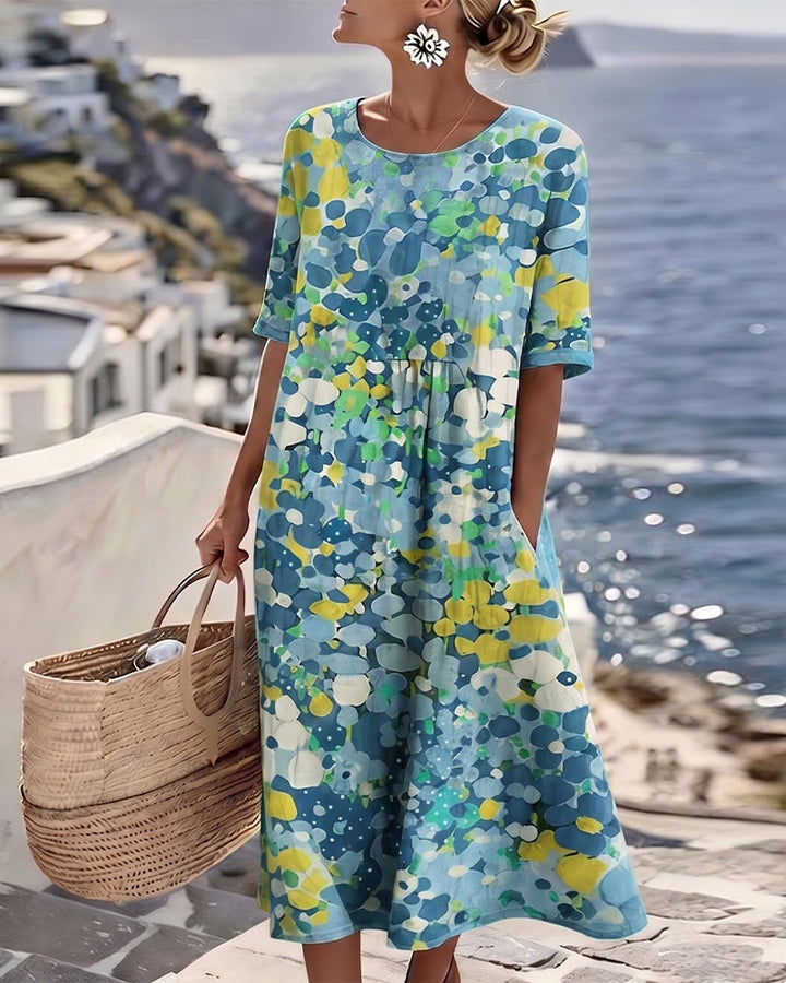 Cecilia | Abito Midi Fluido a Fiori con Tasche