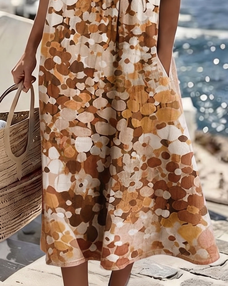 Cecilia | Abito Midi Fluido a Fiori con Tasche