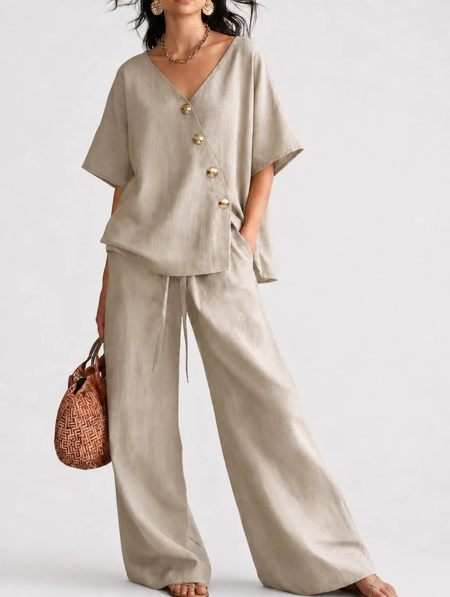 Greta | Completo Scollo a V con Bottoni